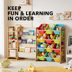 SpaceAid 3-in-1 Toy Storage Organizer with 4 Shelves and 12 Bins, Toy Organizers Storage 3-Tier Bookshelf, Kids Bin Shelf Box