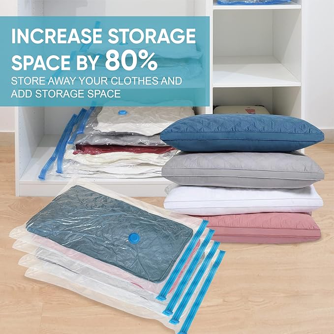 Roomimaster Vacuum Storage Bags, Vacuum Seal Space Saver Bags for Clothing, Travel Lugggage, Carry-on, Blankets, Pillow, Comf