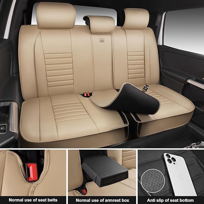 CAR PASS Nappa Leather Car Seat Covers Full Set, Luxury Seat Protector for Cars, Waterproof Anti-Slip Car Seat Cushion Armres