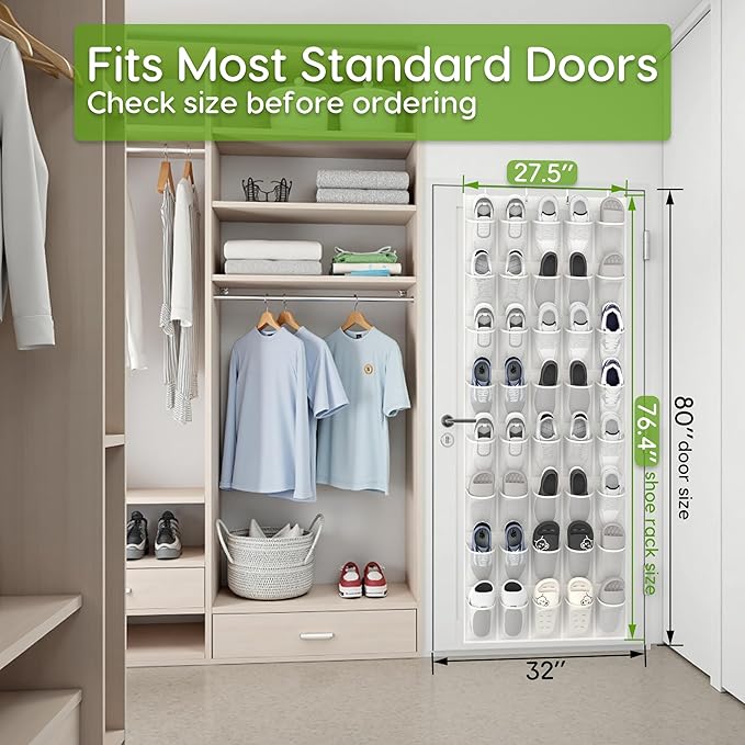 Unjumbly Over the Door Shoe Organizer with 40 Large Breathable Mesh Pockets, Space Saving Shoe Holder, Hanging Shoe Rack for 