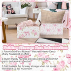 Boao 3 Pcs Pink Hydrangea Foldable Storage Baskets Pink Flower Laundry Basket with Handles Waterproof Storage Bins Fabric She