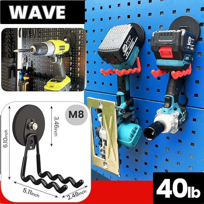 ULIBERMAGNET Heavy Duty Magnetic Garage Hooks Kit,12 Pack Strong Large Magnet Hook for Power Drill,Garden Tools,Hose,Pegboard