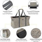 BALEINE Extra Large Utility Tote Bag with Reinforced Wire Frame, Reusable Grocery Bag for Shopping, Picnic (Beige, 22''x12''x10'')