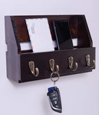 Flintar Wall Mount Key and Mail Holder with 4 Hooks. Made in Taiwan, Solid Wood. Use as Key Rack, Entryway or Mudroom Organiz