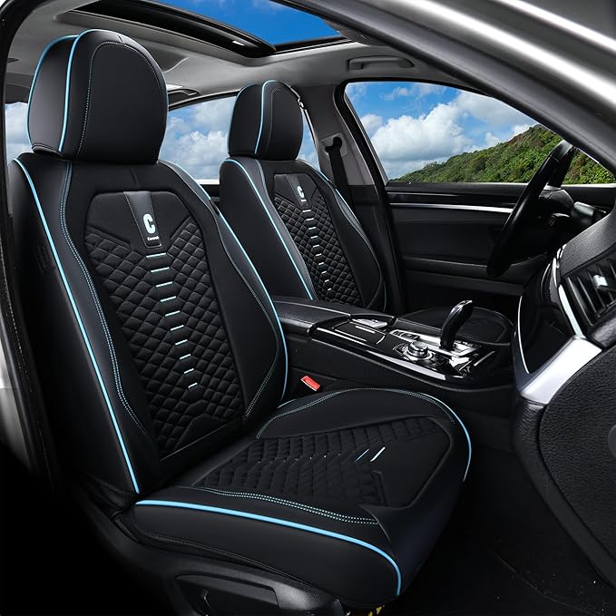 Coverado Car Seat Covers Full Set, 5 Seats Universal Seat Covers for Cars, Breathable Fabric Faux Leather Auto Seat Cushions,