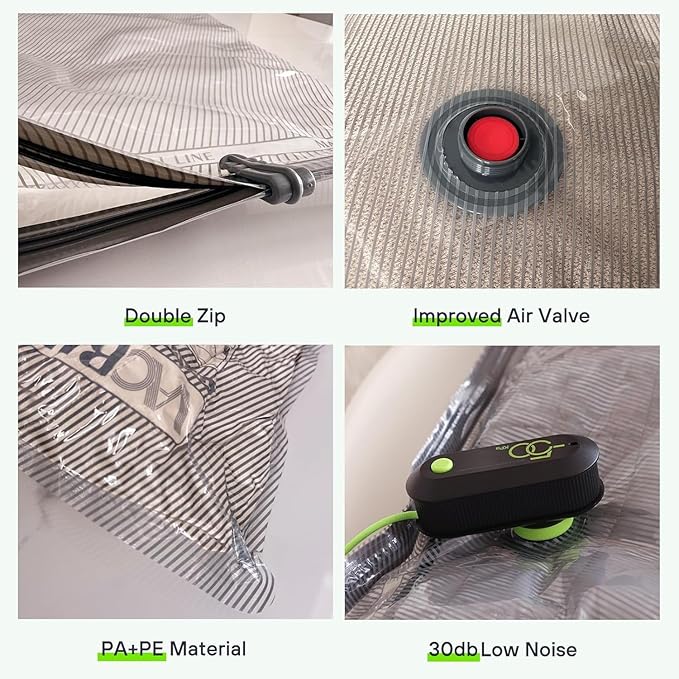 Vacbird Vacuum Bags for Travel with USB Pump, 18 Pack Compression Travel Vacuum Bags for Luggage and Suitcase, Carry-on Size 