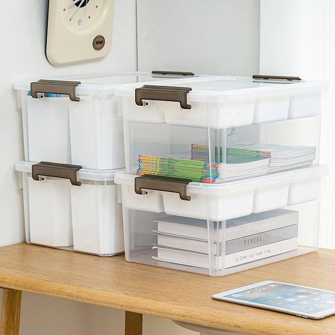 Citylife 17 QT Plastic Storage Box with Removable Tray and 6 Detachable Tall Inserts Craft Organizers and Storage Clear Stora