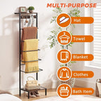 DGWJSU 7 Tier Blanket Ladder for The Living Room and Bedroom, 5.12 Ft Farmhouse Ladder Shelf with 2-Tier Storage Rack, Decora