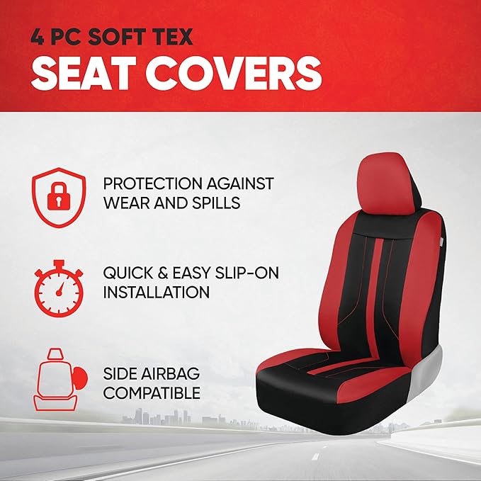 Motor Trend Red Cloth Car Seat Covers for Front Seats – Premium Automotive Bucket Seat Covers, Made for Vehicles with Removab