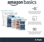 Amazon Basics Vacuum Storage Bags, Compression Space Saving for Clothes and Linens, Reusable with Hand Pump, Large, Clear, 5-