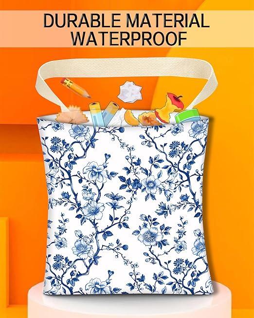 Car Trash Can, Durable Hanging Car Trash Garbage Bag, Cute Automotive Garbage Cans Organizer, Cute Blue Floral