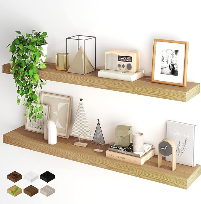 Fun Memories Floating Shelves for Wall, 40Inch Floating Shelves Set of 2, Hanging Shelf with Invisible Brackets, Wood Shelves