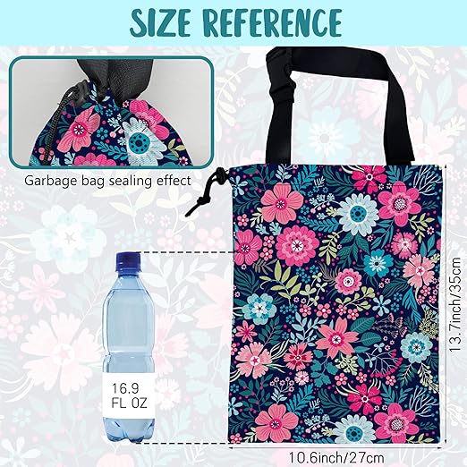 Car Garbage Bag Abstract Blue Pink Flowers Hanging Canvas Car Trash Bag Waterproof Drawstring Car Back Seat Organizer for Car Back Front Seat Console with Adjustable Buckle