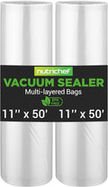 NutriChef Vacuum Sealer Bags 11x50 Rolls 2 pack for Food Saver, Seal a Meal, NutriChef, Weston. Commercial Grade, BPA Free, H