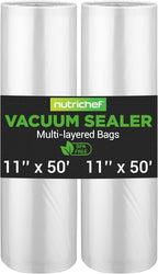 NutriChef Vacuum Sealer Bags 11x50 Rolls 2 pack for Food Saver, Seal a Meal, NutriChef, Weston. Commercial Grade, BPA Free, H