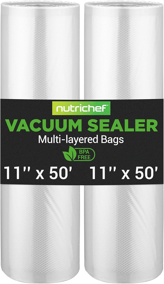 NutriChef Vacuum Sealer Bags 11x50 Rolls 2 pack for Food Saver, Seal a Meal, NutriChef, Weston. Commercial Grade, BPA Free, H
