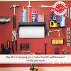 Pegboard Paper Towel Holder with Shelf, MADD Tools Black Pegboard Accessories Tool Holder Organizer, Peg Board Accessory Kit 