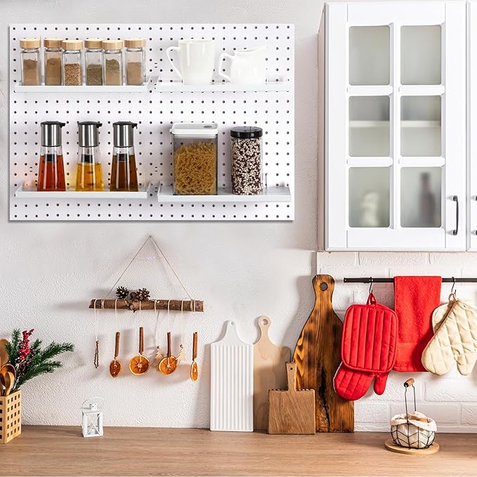 Lineshading 4 Pcs Pegboard Shelves, 12 x 5 Inch Metal Shelf Brackets Pegboard Tray Accessories Wall Organizer for Craft Room 