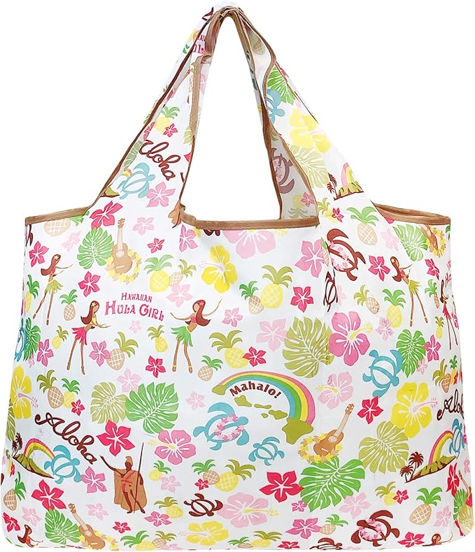 allydrew Large Foldable Tote Nylon Reusable Grocery Bags, 5 Pack