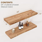 Floating Shelves for Wall Decor, Rustic Solid Elm Wood Live Edge Floating Shelves Wall Mounted, Wall Shelves with Invisible B