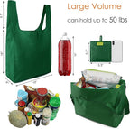 BeeGreen Christmas Green Reusable Grocery Bags with Zipper Storage Pouch 10 Packs Dark Green Reusable Shopping Bags Bulk Foldable-Machine Washable