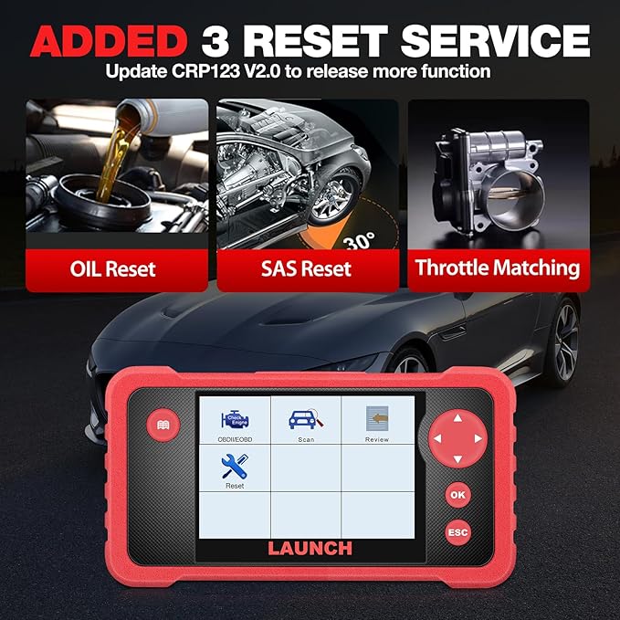 Launch Crp123 V2.0 Obd2 Scanner, 2026 Engine/Abs/SRS/Transmission Car Diagnostic Tool with Oil Reset/Throttle Adaption/SAS