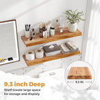 RICHFOCUS Live Edge Elm Floating Shelves - 30" W x 9.3" D Rustic Solid Wood Wall Shelves with Invisible Bracket, Wall-Mounted