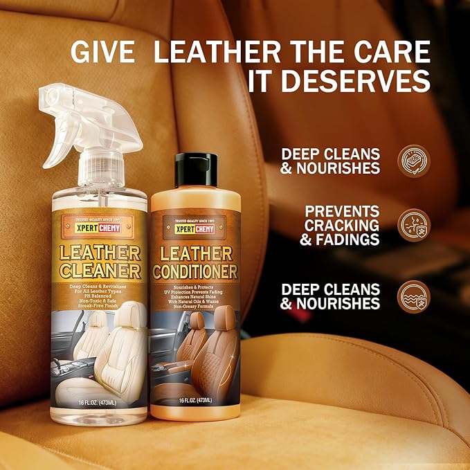 Leather Cleaner and Conditioner Kit, Leather Care for Car Seats, Furniture, Couches, Boots, Bags & More, Safe for Any Color, 