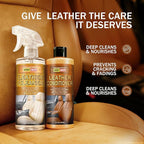 Leather Cleaner and Conditioner Kit, Leather Care for Car Seats, Furniture, Couches, Boots, Bags & More, Safe for Any Color, 