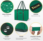 BALEINE 3Pk Reusable Grocery Bags, Foldable Shopping Bags for Groceries with Reinforced Bottom & Handles (Green)