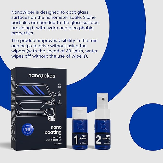 Nano Ceramic Coating for Cars' Windshield: Hydrophobic Glass Coating Spray Kit Provides Advanced Rain Visibility, Repels Dirt