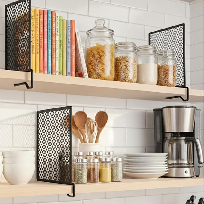 Nexu 6-Pack Metal Mesh Shelf Dividers for Closet Organization, Ultra-Stable Under-Shelf Hook Design, Matte Non-Slip Heavy Dut