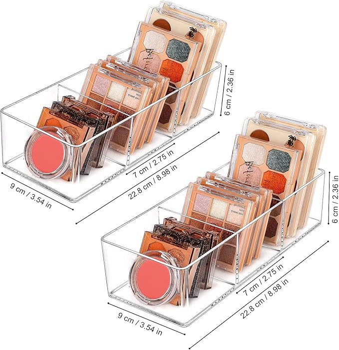 JessLab Acrylic Organizer, 2PK Cube Sections Makeup Organizer for Drawer, Makeup Organizer for Vanity, Countertop, Bathroom, 
