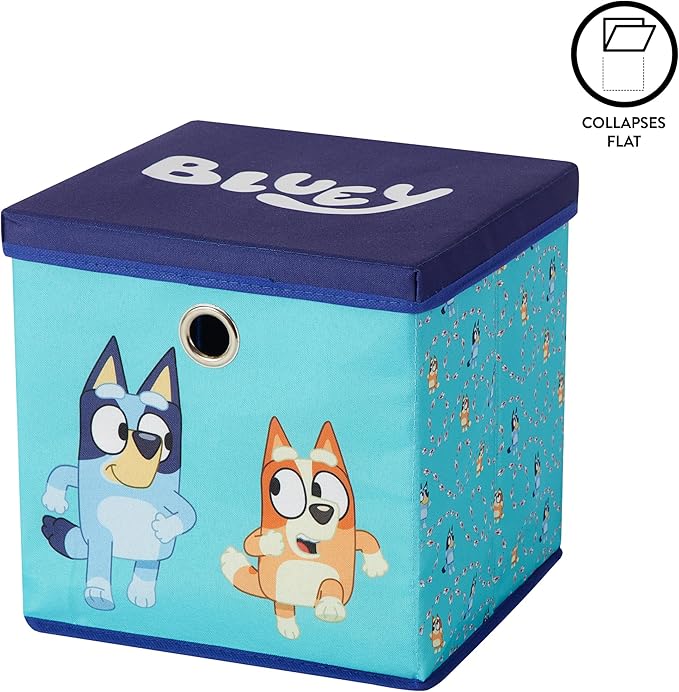 Idea Nuova Bluey Collapsible Fabric Storage Cube,10” Organizer Bin with Lid for Bedroom, Playroom, and Closet
