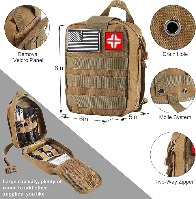 Emergency Survival Kit and First Aid Kit, 142Pcs Professional Survival Gear and Supplies Equipment with Molle Pouch, Gift for
