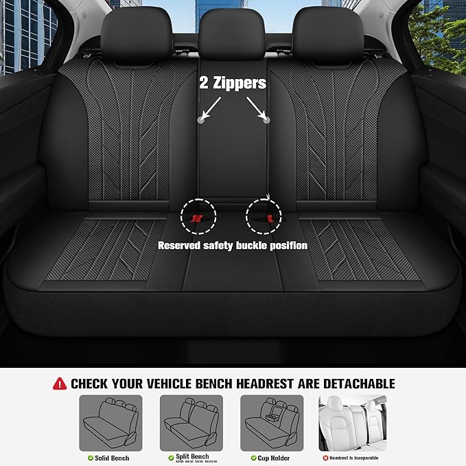CAROMOP Luxury Faux Leather&Fabric Car Seat Covers Full Set with Breathable 3D Foam Back Support,Universal Comfortable Seat C