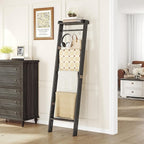 Hzuaneri Blanket Ladder Shelf, Decorative Quilt Rack, 6-Tier Farmhouse Ladder Holder Organizer with 4 Removable Hooks 7.9" D 