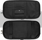 Car Sun Visor Organier Truck SUV Sun Visor Storage Pocket Pouch Holder, Multi-Pocket PU Leather with Zipper Net, for Cards Pens Sunglasses Document (Black)