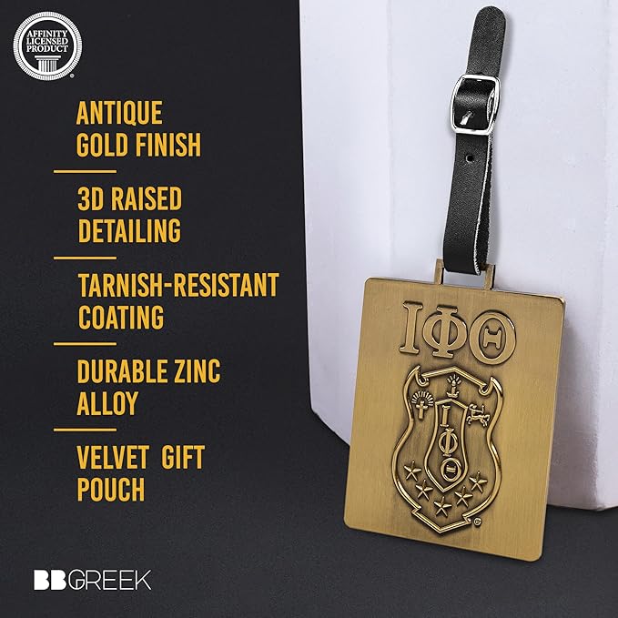 Iota Phi Theta Fraternity Paraphernalia - Official Vendor - Set of 2 Luggage Tags - Greek Letters and Shield