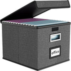 Huolewa File Organizer Box with Lid, Collapsible File Folder Organizer for Office Document Storage, Filing Box with Plastic S