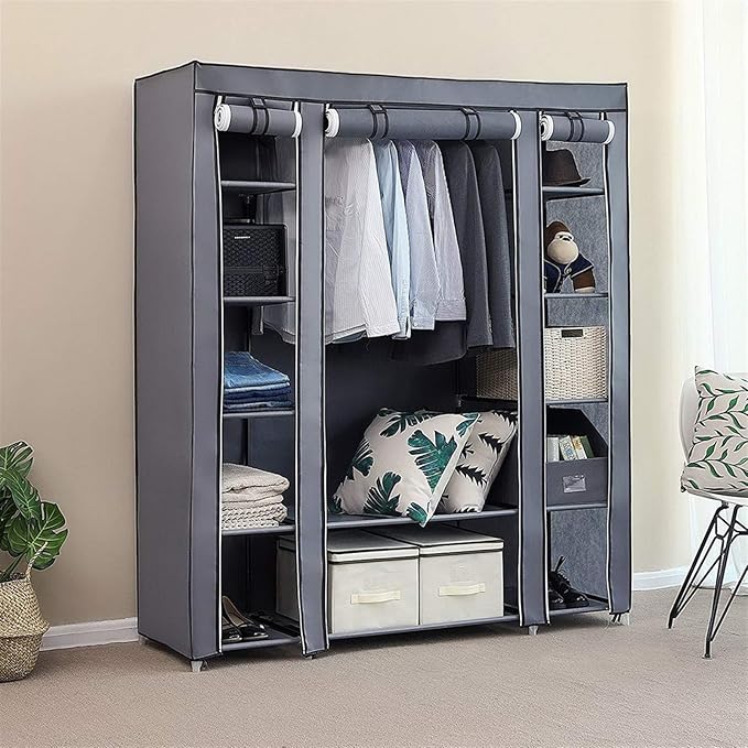 lapday 59 inches Portable Closet Wardrobe, Non-Woven Fabric Closet Storage Organizer with Hanging Rods &12 Storage Shelves, Q