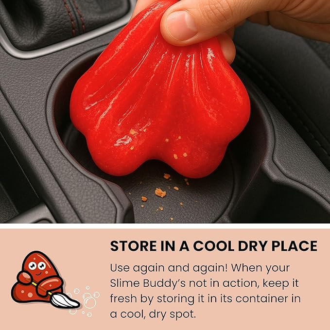 Slime Buddies Car Cleaning Gel Putty - 3 Pack Strawberry Scent Interior Detailing Tool for Cup Holder, Air Vent & Keyboard - 
