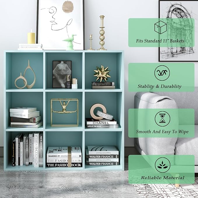 OSCHF 9-Cube Storage Shelf Bookcase - Wooden 3-Tier Floor Standing Open Bookshelf for Home and Office, Display Cabinet, Light