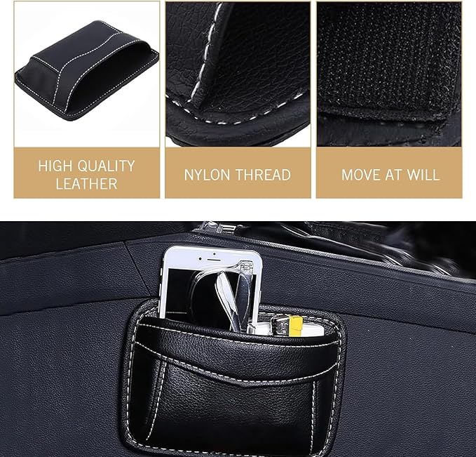 Car Seat Side Pocket Organizer, PU Leather Mini Auto Seat Storage Bag, Pen Phone Holder Tray Pouch Vehicle Seats Gap Filler, Universal Organize for Documents Registration Notepad