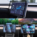 2PCS Protector Trim Frame Compatible with Tesla Model 3 Y 2020-2024 2025 2026 Screen Edge Frame Rearview Mirror Cover Interior Decorations Center Console Decor Highland Juniper Accessories Set (Black)