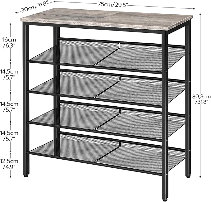 HOOBRO Shoe Rack for Entryway, 5-Tier Shoe Organizer with Adjustable Mesh Shelves, 16-20 Pairs of Shoes, Spacious Floor Mount