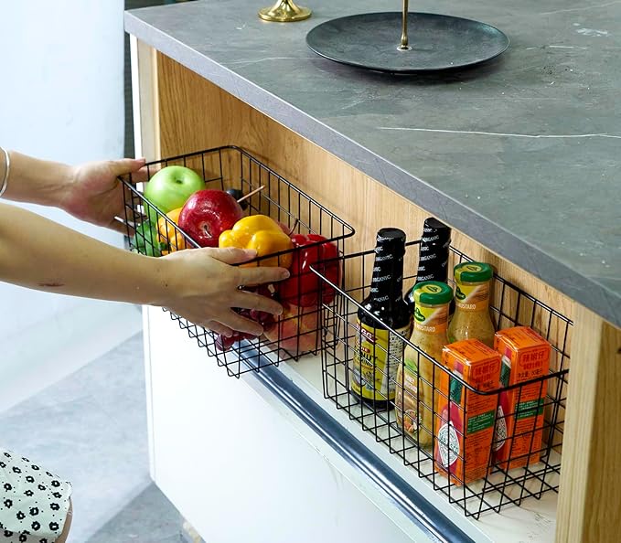 2 Pack【Extra Large】Hanging Kitchen Basket,Wire Storage Basket,with Traceless Tape and 3M High-Strength Plastic Hooks,no Drill