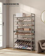 SONGMICS Shoe Rack, 8-Tier Shoe Organizer, Metal Rack for Garage, Set of 2, 4-Tier Stackable Shelf, with Adjustable Flat or A