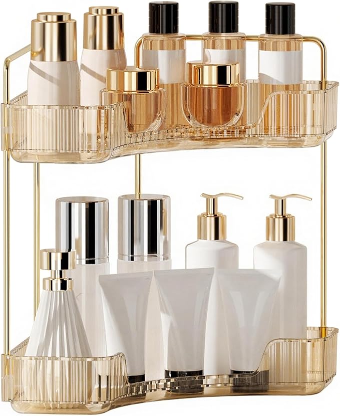 YCIA&DONE Corner Bathroom Counter Organizer, Makeup Organizer for Vanity, Skincare Cosmetic Perfume Tray, Corner Countertop S