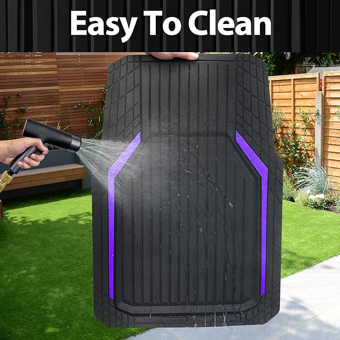 CAR PASS Heavy Duty Rubber Floor Mats for Car, Waterproof Liner Deep Dish Car Mats Full Sets, Universal Trim to Fit for SUV Truck Sedans Vans, All Weather Automotive Floor Mats 3pcs, Black Purple